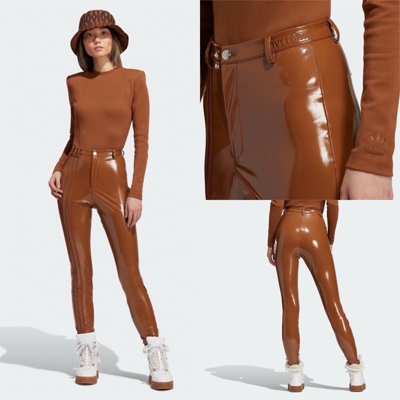 Adidas X Ivy Park Brown Latex Faux Leather Pants Yeezy Beyoncé Size XL NWT - Picture 3 of 16